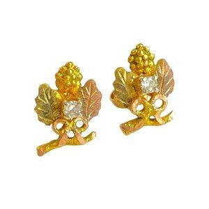 Black Hills Gold 10K Leaf Earrings Diamond Pierced Studs 14K Vintage Dainty
